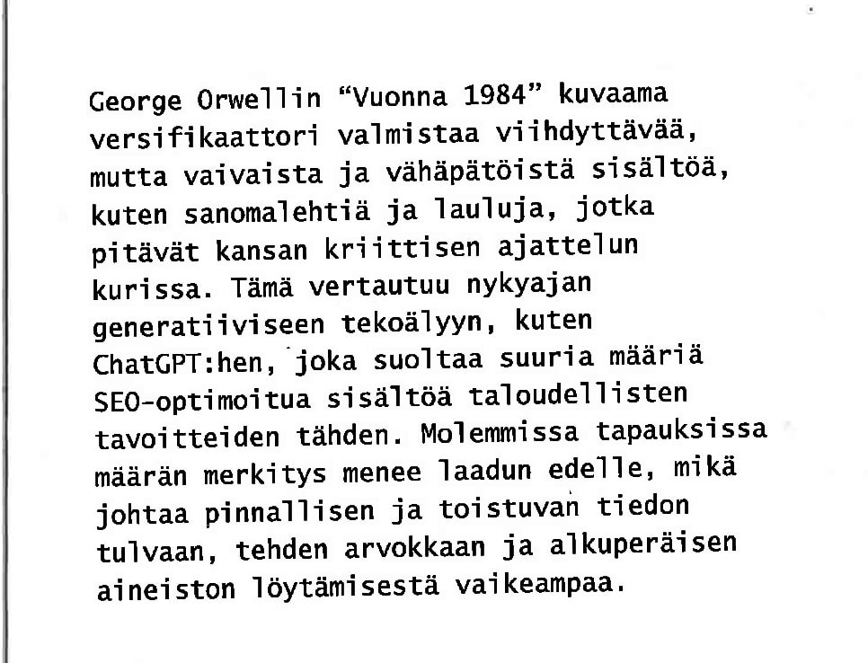 Tekoälyn generoimaa tekstiä